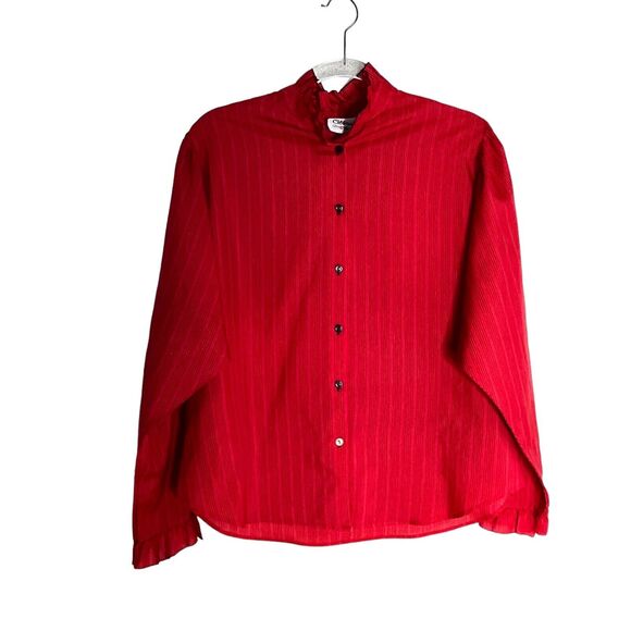 California Connection Blouse Women's Size M to L Ruffle Collar Secretary Chic - Picture 1 of 13
